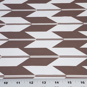 SWIM Fabric: Nylon Spandex Knit, Lovely Dark Taupe Arrow Design on Beige. Quality Fabric for Activewear and Swimsuits. Sold by the 1/2 yard