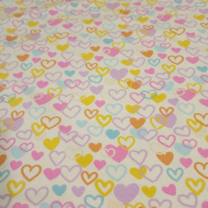 Cotton Knit Jersey Fabric, Cute Colorful Heart Fabric, Children's Apparel, European Sourced Fabric, 4 Way Stretch, Sold by the 1/2 yard