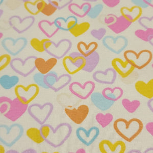 Cotton Knit Jersey Fabric, Cute Colorful Heart Fabric, Children's Apparel, European Sourced Fabric, 4 Way Stretch, Sold by the 1/2 yard