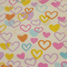 Load image into Gallery viewer, Cotton Knit Jersey Fabric, Cute Colorful Heart Fabric, Children&#39;s Apparel, European Sourced Fabric, 4 Way Stretch, Sold by the 1/2 yard
