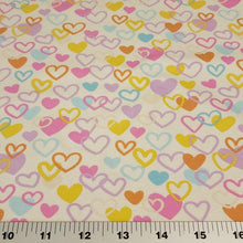 Load image into Gallery viewer, Cotton Knit Jersey Fabric, Cute Colorful Heart Fabric, Children&#39;s Apparel, European Sourced Fabric, 4 Way Stretch, Sold by the 1/2 yard
