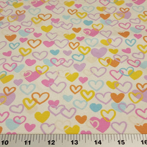 Cotton Knit Jersey Fabric, Cute Colorful Heart Fabric, Children's Apparel, European Sourced Fabric, 4 Way Stretch, Sold by the 1/2 yard