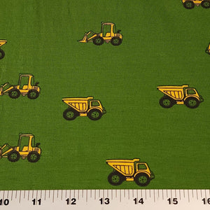 Cotton Knit Jersey Fabric, Construction Truck Print Fabric, Children's Apparel, European Sourced Fabric, 4 Way Stretch, Sold by the 1/2 yard