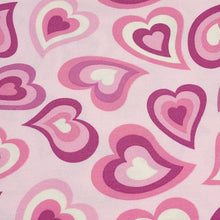 Load image into Gallery viewer, Pink Purple Heart Jersey Knit Fabric Perfect for Valentine&#39;s Day. Cotton Spandex 4 Way Stretch Knit - European Import - Sold By The 1/2 Yard
