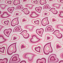 Load image into Gallery viewer, Pink Purple Heart Jersey Knit Fabric Perfect for Valentine&#39;s Day. Cotton Spandex 4 Way Stretch Knit - European Import - Sold By The 1/2 Yard
