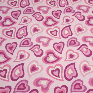 Pink Purple Heart Jersey Knit Fabric Perfect for Valentine's Day. Cotton Spandex 4 Way Stretch Knit - European Import - Sold By The 1/2 Yard