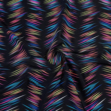 Load image into Gallery viewer, Swim Fabric - Black Swimsuit Fabric, Bright and Colorful Neon Stripes, Perfect for Swimwear Activewear- 4 Way Stretch - Sold by the 1/2 Yard
