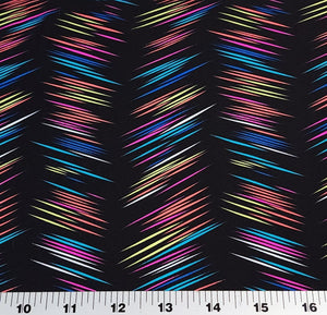 Swim Fabric - Black Swimsuit Fabric, Bright and Colorful Neon Stripes, Perfect for Swimwear Activewear- 4 Way Stretch - Sold by the 1/2 Yard