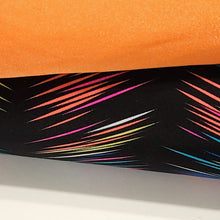 Load image into Gallery viewer, Swim Fabric - Black Swimsuit Fabric, Bright and Colorful Neon Stripes, Perfect for Swimwear Activewear- 4 Way Stretch - Sold by the 1/2 Yard
