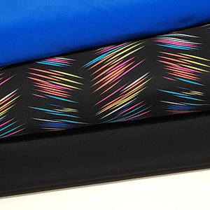 Swim Fabric - Black Swimsuit Fabric, Bright and Colorful Neon Stripes, Perfect for Swimwear Activewear- 4 Way Stretch - Sold by the 1/2 Yard