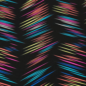 Swim Fabric - Black Swimsuit Fabric, Bright and Colorful Neon Stripes, Perfect for Swimwear Activewear- 4 Way Stretch - Sold by the 1/2 Yard