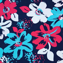 Load image into Gallery viewer, Swim Fabric - Tropical Red and Blue Floral Fabric for Swimwear and Activewear- Perfect for Swimsuits, 4 Way Stretch - Sold by the 1/2 Yard
