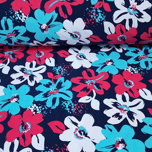 Swim Fabric - Tropical Red and Blue Floral Fabric for Swimwear and Activewear- Perfect for Swimsuits, 4 Way Stretch - Sold by the 1/2 Yard