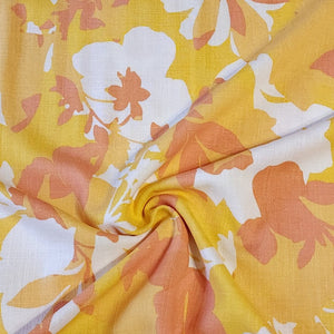 Tropical Yellow and Orange Linen Cotton Blend Fabric, Bright and Fun Summer Breathable Fabric. Lightweight Woven, Sold by the 1/2 yard