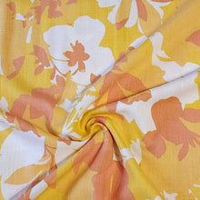 Load image into Gallery viewer, Tropical Yellow and Orange Linen Cotton Blend Fabric, Bright and Fun Summer Breathable Fabric. Lightweight Woven, Sold by the 1/2 yard
