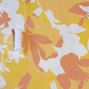 Tropical Yellow and Orange Linen Cotton Blend Fabric, Bright and Fun Summer Breathable Fabric. Lightweight Woven, Sold by the 1/2 yard