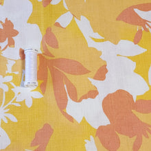 Load image into Gallery viewer, Tropical Yellow and Orange Linen Cotton Blend Fabric, Bright and Fun Summer Breathable Fabric. Lightweight Woven, Sold by the 1/2 yard
