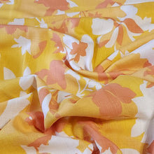 Load image into Gallery viewer, Tropical Yellow and Orange Linen Cotton Blend Fabric, Bright and Fun Summer Breathable Fabric. Lightweight Woven, Sold by the 1/2 yard
