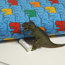 Load image into Gallery viewer, Dinosaur Cotton Spandex European Knit Fabric, Colorful T Rex Dino Fabric, Nice Quality Soft Fabric, 4-way Stretch. Sold by the 1/2 yard.
