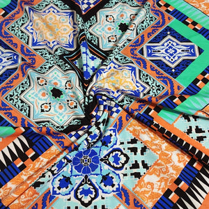 SWIM Fabric: Colorful Tribal Boho Print Nylon Spandex Knit, Swimwear Fabric. Very Nice For Swimsuit and Activewear. Sold by the 1/2 yard