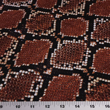 Load image into Gallery viewer, SWIM Fabric: Snakeskin Brown Black Print Nylon Spandex Fabric, Swimwear Fabric. Very Nice For Swimsuit and Activewear. Sold by the 1/2 yard
