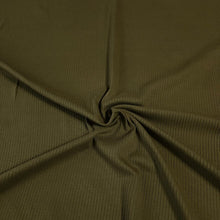 Load image into Gallery viewer, Ribbed Knit Fabric: Army Green Rib Knit Fabric Cotton Blend 4x2 Rib Knit Fabric. Soft and Fun, 4-Way Stretch, Sold by the 1/2 yard
