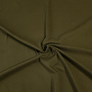 Ribbed Knit Fabric: Army Green Rib Knit Fabric Cotton Blend 4x2 Rib Knit Fabric. Soft and Fun, 4-Way Stretch, Sold by the 1/2 yard