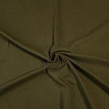 Load image into Gallery viewer, Ribbed Knit Fabric: Army Green Rib Knit Fabric Cotton Blend 4x2 Rib Knit Fabric. Soft and Fun, 4-Way Stretch, Sold by the 1/2 yard
