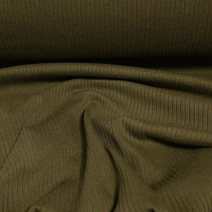 Ribbed Knit Fabric: Army Green Rib Knit Fabric Cotton Blend 4x2 Rib Knit Fabric. Soft and Fun, 4-Way Stretch, Sold by the 1/2 yard