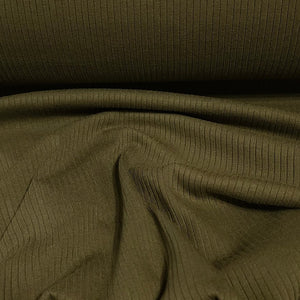 Ribbed Knit Fabric: Army Green Rib Knit Fabric Cotton Blend 4x2 Rib Knit Fabric. Soft and Fun, 4-Way Stretch, Sold by the 1/2 yard