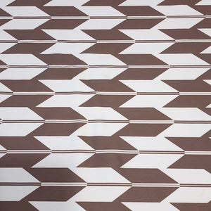 SWIM Fabric: Nylon Spandex Knit, Lovely Dark Taupe Arrow Design on Beige. Quality Fabric for Activewear and Swimsuits. Sold by the 1/2 yard