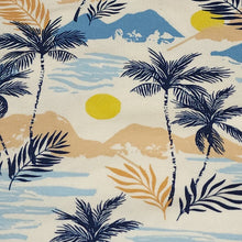 Load image into Gallery viewer, Cotton Knit Jersey Fabric, Tropical Palm and Ocean Print, Perfect for Apparel, European Sourced Fabric, 4 Way Stretch, Sold by the 1/2 yard
