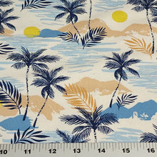 Load image into Gallery viewer, Cotton Knit Jersey Fabric, Tropical Palm and Ocean Print, Perfect for Apparel, European Sourced Fabric, 4 Way Stretch, Sold by the 1/2 yard
