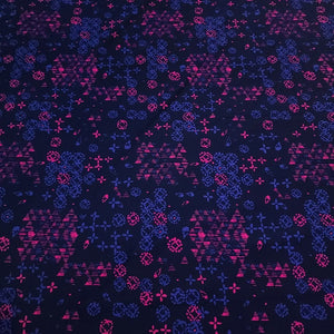 Swim Fabric - Neon Blue and Pink on Navy. Stunning and Pretty Nylon Spandex Fabric for Swimwear - 4 Way Stretch - Sold by the 1/2 Yard