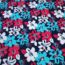 Load image into Gallery viewer, Swim Fabric - Tropical Red and Blue Floral Fabric for Swimwear and Activewear- Perfect for Swimsuits, 4 Way Stretch - Sold by the 1/2 Yard
