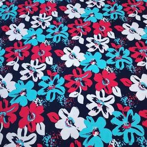 Swim Fabric - Tropical Red and Blue Floral Fabric for Swimwear and Activewear- Perfect for Swimsuits, 4 Way Stretch - Sold by the 1/2 Yard