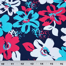 Load image into Gallery viewer, Swim Fabric - Tropical Red and Blue Floral Fabric for Swimwear and Activewear- Perfect for Swimsuits, 4 Way Stretch - Sold by the 1/2 Yard
