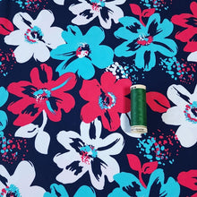 Load image into Gallery viewer, Swim Fabric - Tropical Red and Blue Floral Fabric for Swimwear and Activewear- Perfect for Swimsuits, 4 Way Stretch - Sold by the 1/2 Yard
