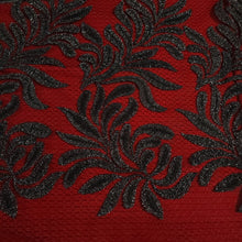 Load image into Gallery viewer, Beautiful Black Glittery Lace leaves on Gray Fishnet Lace, Unique and Trendy Lace, Ideal for Apparel and Home Decor. Sold by the 1/2 yard.
