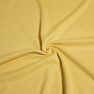 Waffle Thermal Knit Fabric, Very Soft Cotton Blend Butter Yellow Color Fabric, 4-Way Stretch- Deadstock Fabric,  Sold by the 1/2 Yard