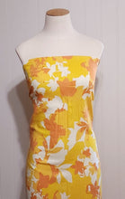 Load image into Gallery viewer, Tropical Yellow and Orange Linen Cotton Blend Fabric, Bright and Fun Summer Breathable Fabric. Lightweight Woven, Sold by the 1/2 yard
