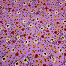 Load image into Gallery viewer, Rayon Challis Fabric, Sweet Summer Purple or Blue Dainty Floral Print. Light and Flowy Fabric. 100% Rayon Woven Fabric. Sold by the 1/2 yard
