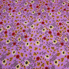 Load image into Gallery viewer, Rayon Challis Fabric, Sweet Summer Purple or Blue Dainty Floral Print. Light and Flowy Fabric. 100% Rayon Woven Fabric. Sold by the 1/2 yard
