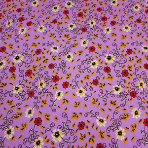 Rayon Challis Fabric, Sweet Summer Purple or Blue Dainty Floral Print. Light and Flowy Fabric. 100% Rayon Woven Fabric. Sold by the 1/2 yard