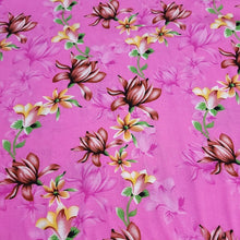 Load image into Gallery viewer, Rayon Challis Fabric, Pretty Fuchsia Pink Tropical Floral Print. Light and Flowy Fabric. 100% Rayon Woven Fabric. Sold by the 1/2 yard
