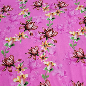 Rayon Challis Fabric, Pretty Fuchsia Pink Tropical Floral Print. Light and Flowy Fabric. 100% Rayon Woven Fabric. Sold by the 1/2 yard