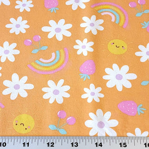 Cotton Knit Jersey Fabric, Summer Sunshine Flower Print, Children's Apparel, European Sourced Fabric, 4 Way Stretch, Sold by the 1/2 yard