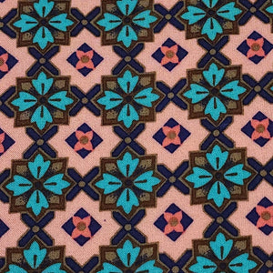 Rayon Challis Fabric, Pretty Pink and Teal Geometric Floral. Light and Flowy Fabric. 100% Rayon Woven Fabric. Sold by the 1/2 yard