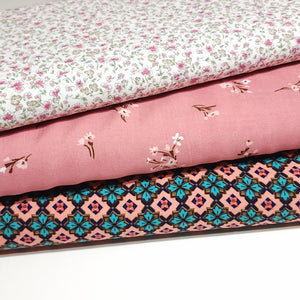 Rayon Challis Fabric, Pretty Pink and Teal Geometric Floral. Light and Flowy Fabric. 100% Rayon Woven Fabric. Sold by the 1/2 yard