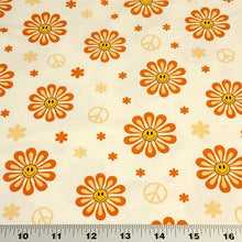 Load image into Gallery viewer, Cotton Knit Jersey Fabric, Cute Summer Smiley Flower Print, Children&#39;s Apparel, European Sourced Fabric, 4 Way Stretch, Sold by the 1/2 yard
